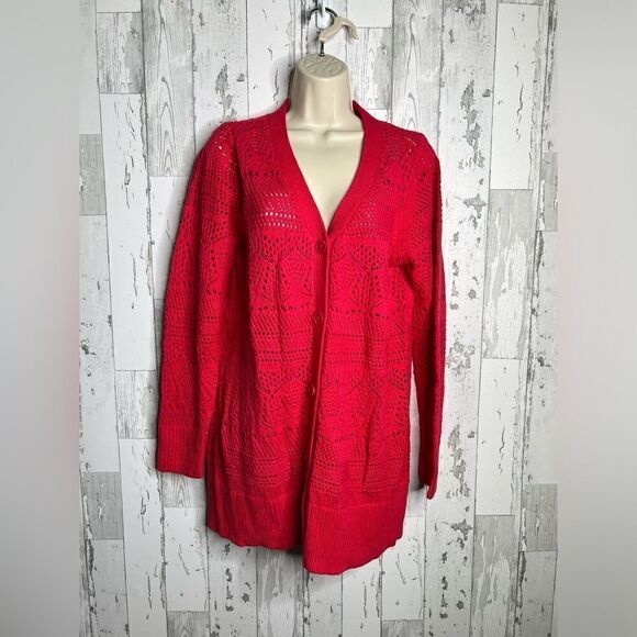 Liz Claiborne Women Sweater Long sleeve Light Cardigan Dark Pink Size Large NWOT - Picture 1 of 7